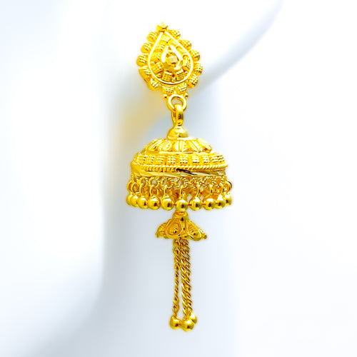 Artistic Tasseled 22k Gold Jhumki Earrings 