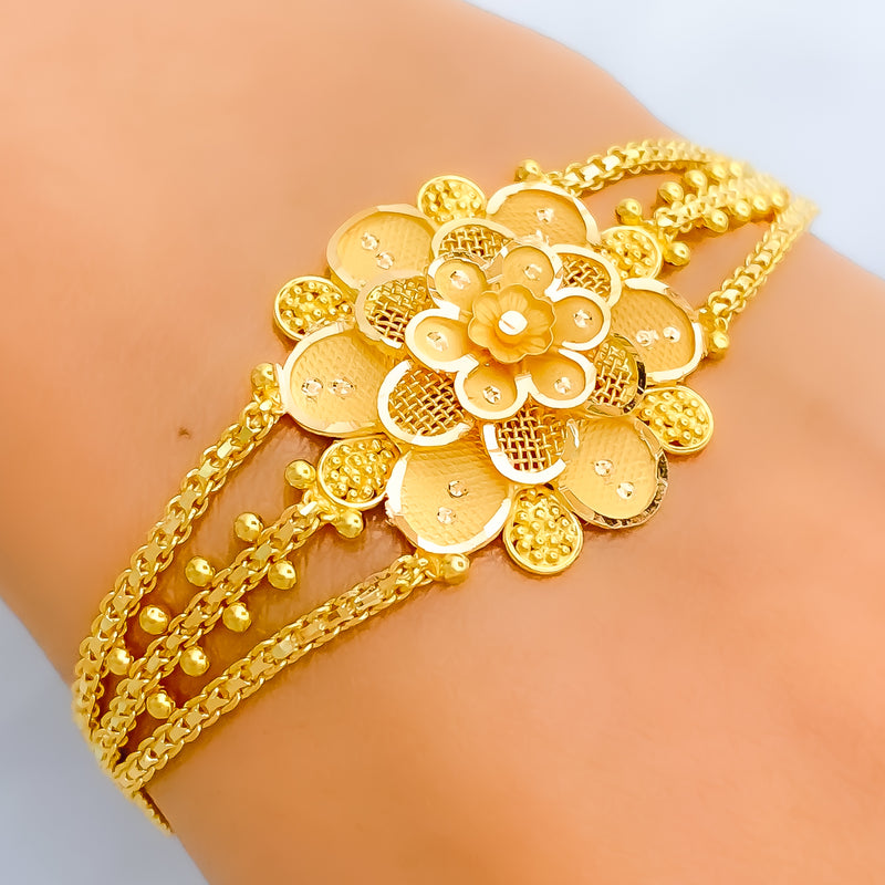 Decorative Netted Floral 22k Gold Bracelet