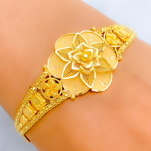 Festive Floral 22k Satin Gold Bracelet
