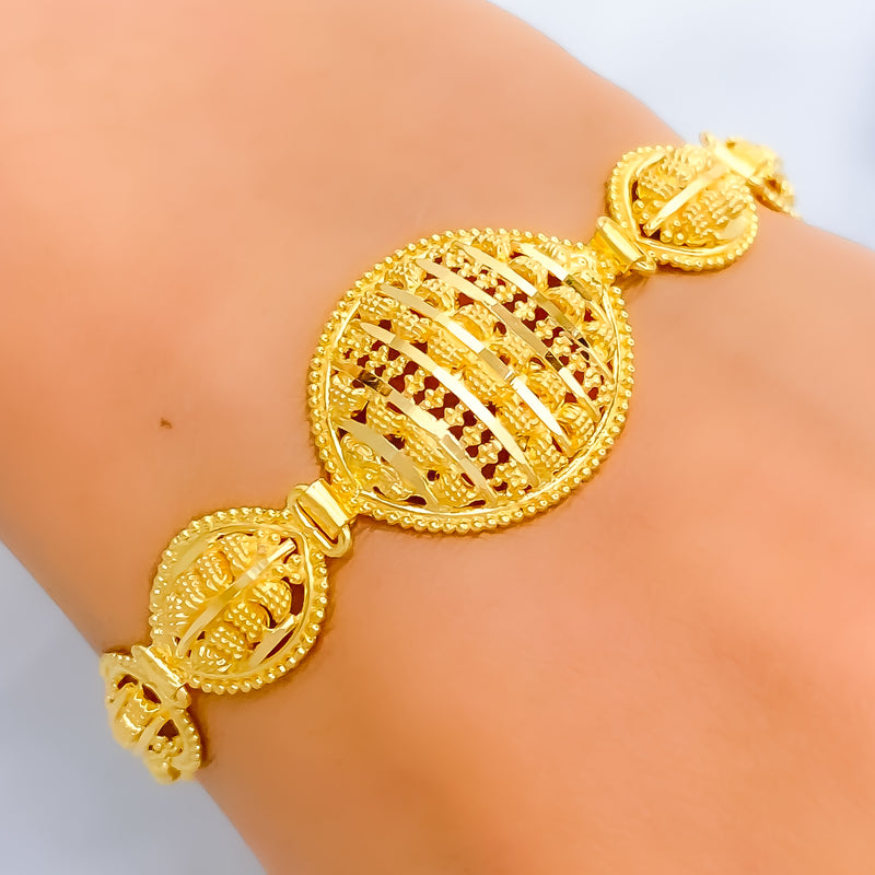 Traditional Striped Marquise 22k Gold Bracelet