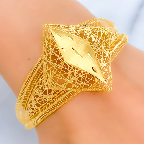 Fancy Diamond Shaped 21K Gold Netted Bangle Bracelet