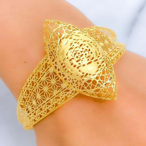 Elegant Floral Marquise 21K Gold Bangle Bracelet