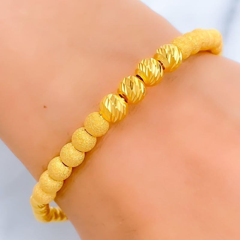 Sparkling Striped 21K Gold Orb Bangle Bracelet