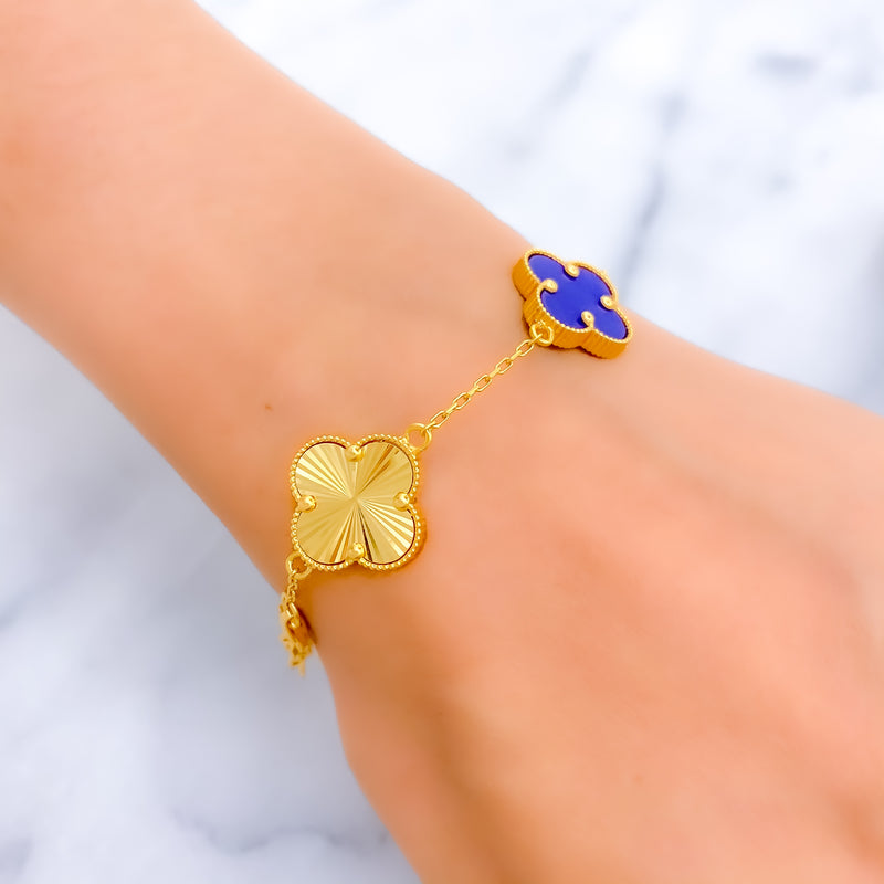 Magnificent Royal Blue 21k Gold Clover Bracelet 