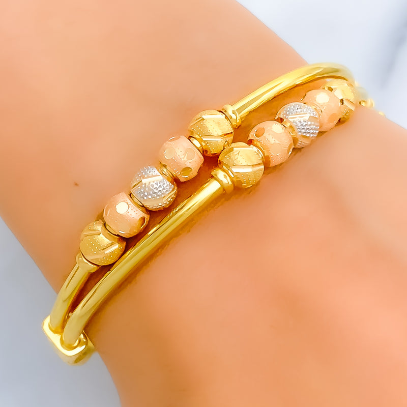 Vibrant Striped 22k Gold Orb Bangle Bracelet 