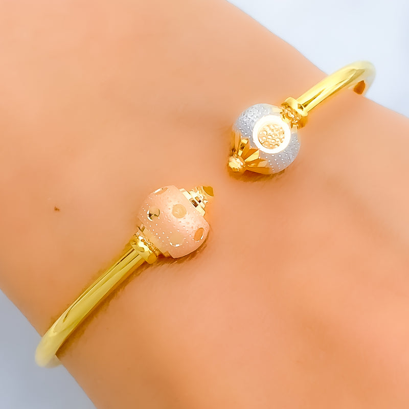 Dainty Matte Three-Tone 22k Gold Orb Bangle Bracelet 