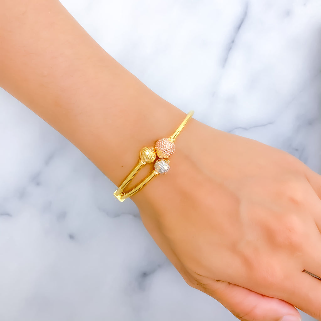Majestic Tri-Colored 22k Gold Orb Bangle Bracelet – Andaaz Jewelers
