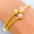 Majestic Tri-Colored 22k Gold Orb Bangle Bracelet 