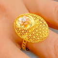 Reflective Netted Oval 22K Gold Ring