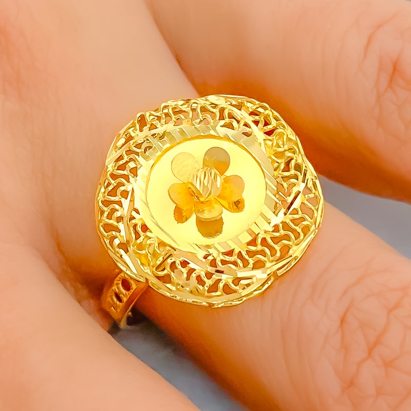 Luscious Hexagon Flower 22K Gold Ring