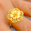 Glistening Striped Flower 22K Gold Ring