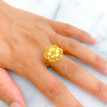 Glistening Striped Flower 22K Gold Ring