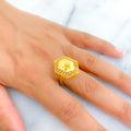 Shimmering Netted Hexagon 22K Gold Ring