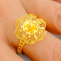 Stunning Shiny Striped Flower 22K Gold Ring