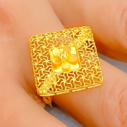 Dazzling Netted Square 22K Gold Ring 9.1