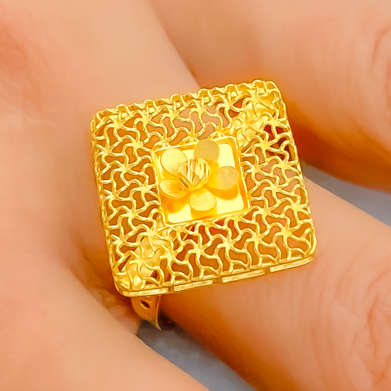 Stylish Netted Square 22K Gold Ring