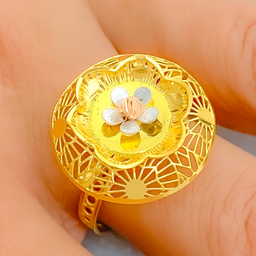 Elegant Floral Net 22k Gold Ring