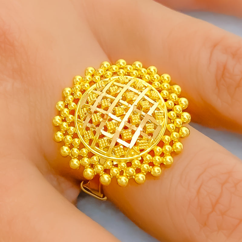 Buy OOMPH Gold Kundan Jada Ring Ethnic Floral Design Adjustable Online