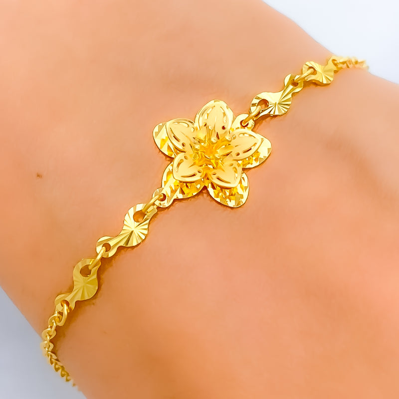 Reflective Cutwork Flower 22k Gold Bracelet 