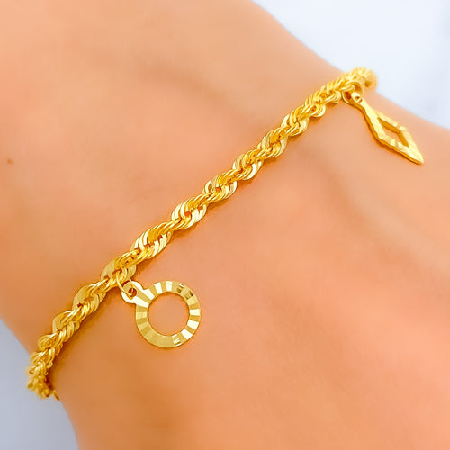 Twisted Rope 22k Gold Charm Bracelet 