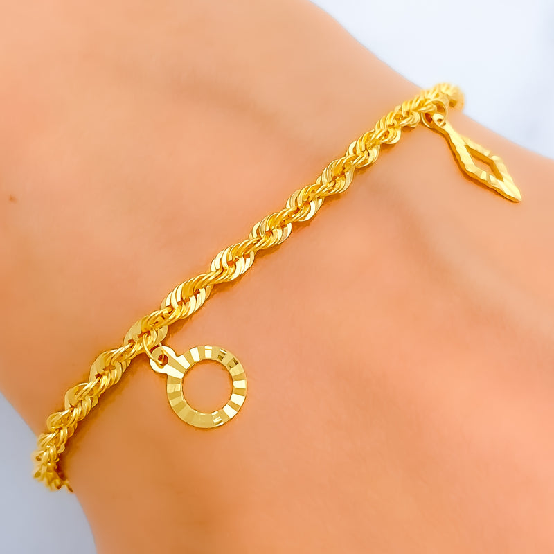 Twisted Rope 22k Gold Charm Bracelet 