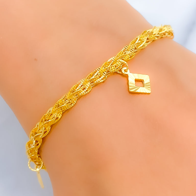 Graceful 22k Gold Hanging Diamond Charm Bracelet 