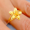 Reflective Dual Layered 22K Gold Flower Ring 