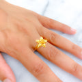 Reflective Dual Layered 22K Gold Flower Ring 