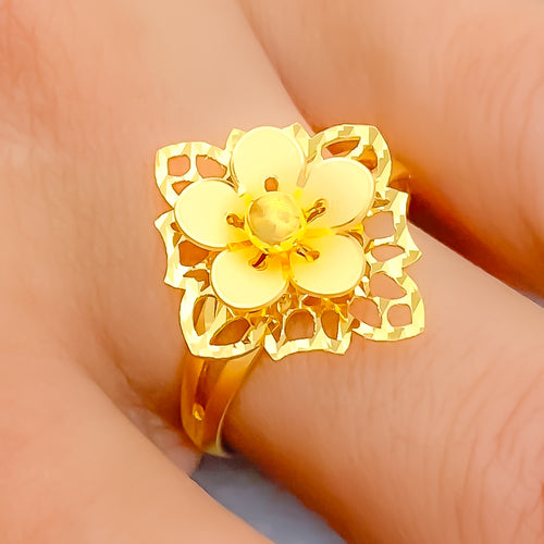 Decorative Netted Flower 22K Gold Ring 