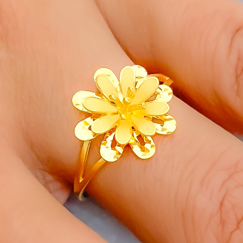 Elevated Dual Flower 22K Gold Ring 