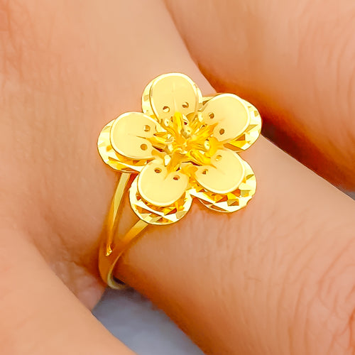 Posh Poppy Flower 22K Gold Ring 