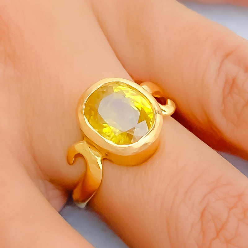 Yellow Sapphire Halo Engagement Ring w/ Diamonds 14K White Gold