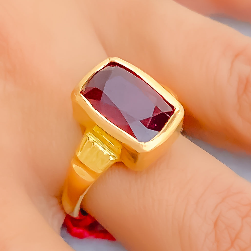 Wide Band Asscher Cut Ruby Ring | LUO