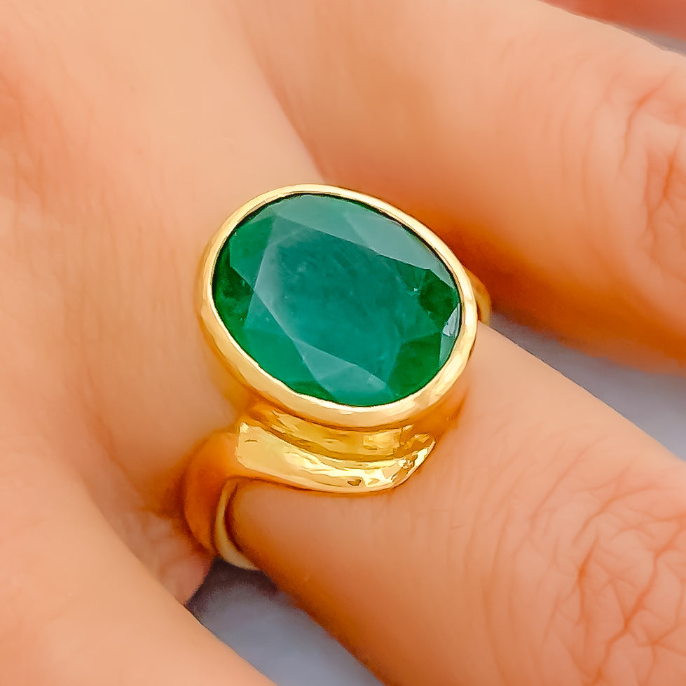D BRR895 - Indian Factory Made Green Onyx Rough Stone Gold Plated Brass Designer  Ring