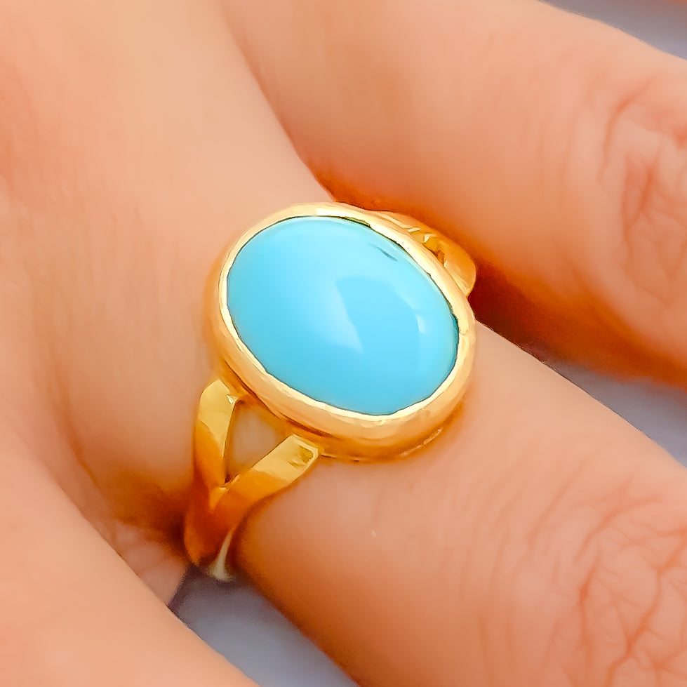 Men's Antique Carved Yellow Gold Turquoise Ring