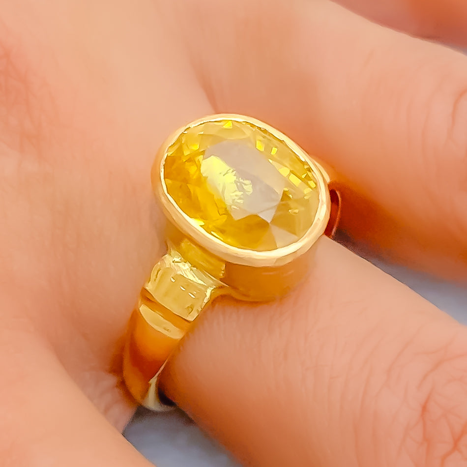 Anuj Sales Gold Plated Yellow Sapphire Ring Adjustable Pukhraj Stone Ring  Certified for Men and Women (Yellow, 4.50 Carat) : Amazon.in: Fashion