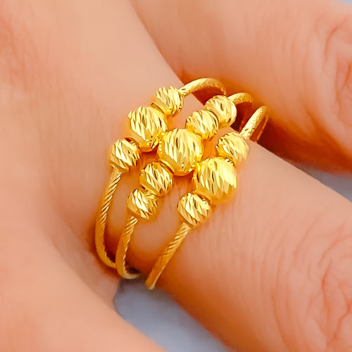 Posh Ritzy Triple Row 22K Gold Ring 