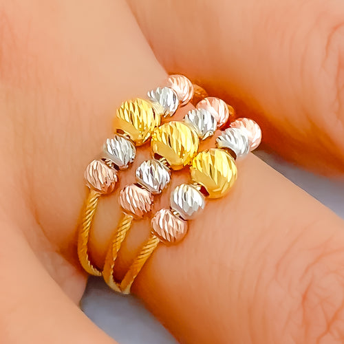 Festive Three Layered 22K Gold Ring 