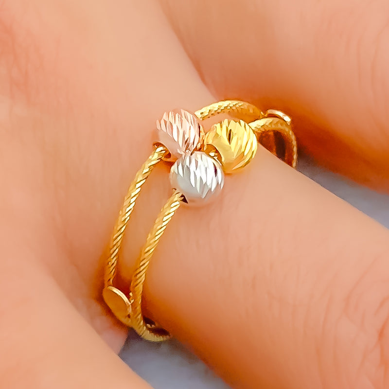 Modest Majestic Three Bead 22K Gold Ring 