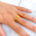 Exquisite Beaded Flower 22K Gold Ring 