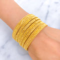 Ethereal Graceful Leaf Accented 22k Gold Bangle Set