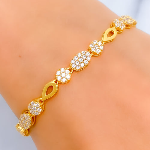 Graceful Shimmering Floral CZ 22k Gold Bracelet 