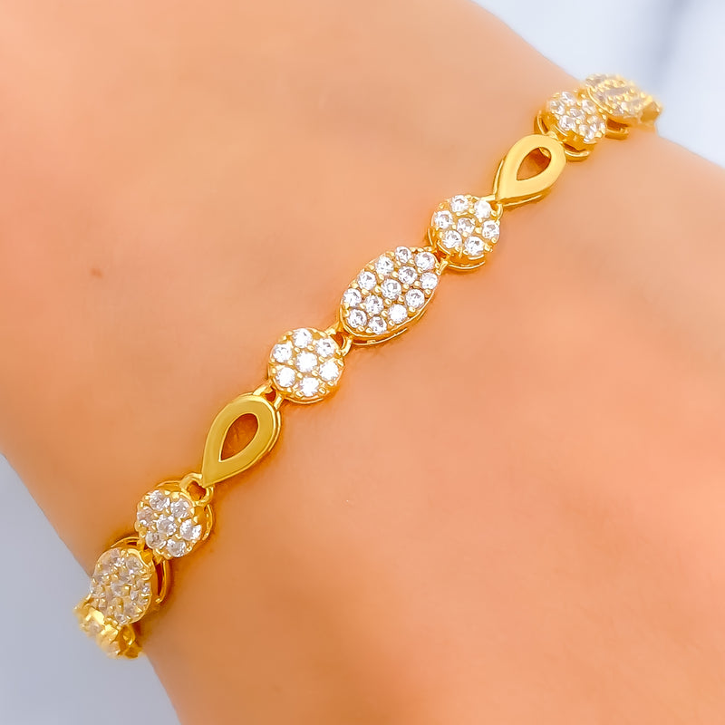 Graceful Shimmering Floral CZ 22k Gold Bracelet 