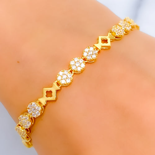 Sparkling Floral Trio CZ 22k Gold Bracelet 