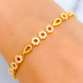 Slender Triple Flower CZ 22k Gold Bracelet 