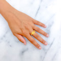 Stylish Striped Clover 22K Gold Ring 