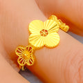 Stylish Striped Clover 22K Gold Ring 