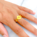 Stylish Striped Clover 22K Gold Ring 