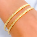 Reflective Wavy Textured 22k Gold Bangle Pair 