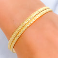 Reflective Wavy Textured 22k Gold Bangle Pair 